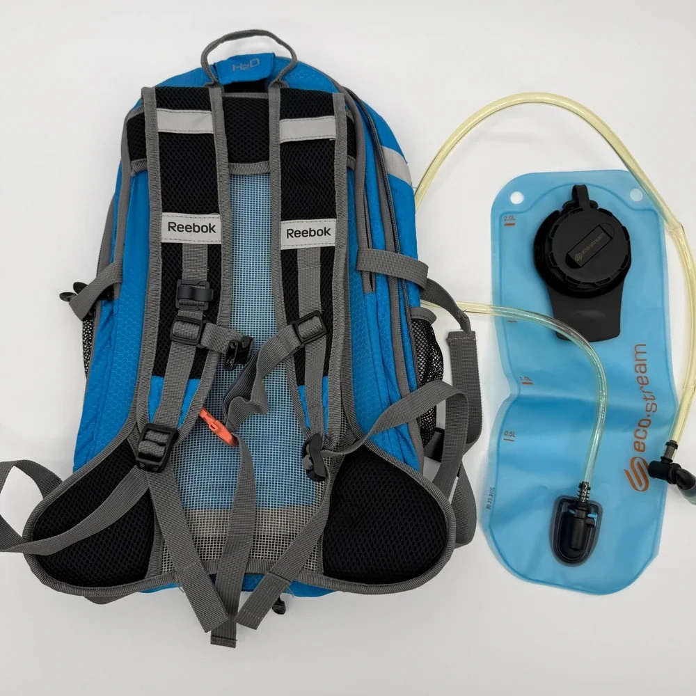 Reebok Hydration Backpack Unisex Large Blue Grey Hiking Trail Running 2L Bladder